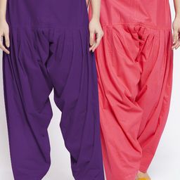 GRACIT Women Violet  & Coral Pink Pack of 2 Solid Cotton Salwar-image-61
