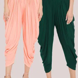 Clora Creation Women Pack of 2 Peach & Bottle Green Solid Dhoti Salwar-image-54