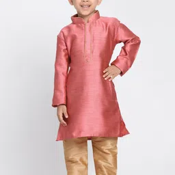 VASTRAMAY Boys Pink Self Design Kurta with Salwar-33