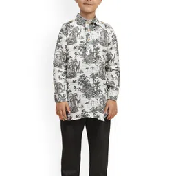 Funny Bones Clothings Boys Printed Regular Linen Kurta with Salwar-picture-16