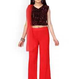 Aarika Girls Red Floral Printed Pure Silk Top with Salwar & Dupatta-image-44