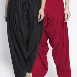 Jinfo Women Set of 2 Black & Maroon Loose Fit Solid Cotton Salwar-6