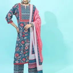 Vishudh Women Pure Cotton Kurta With Palazzo & Dupatta-image-4