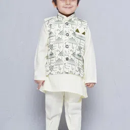 Aj DEZInES Boys Mandarin Collar Pure Cotton Kurta With Pyjamas & Nehru Jacket-picture-51