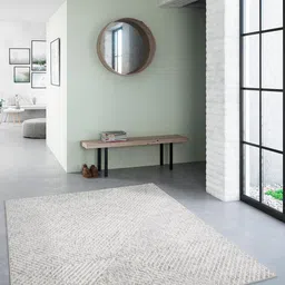 OBSESSIONS Cream-Coloured & White Striped Polypropylene Carpet-21