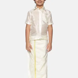 Sethukrishna Boys Cream-Coloured & Gold-Toned Shirt with Dhoti-20