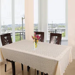 Kuber Industries Cream-Coloured Self-Design Cotton 6-Seater Rectangular Table Cover-56