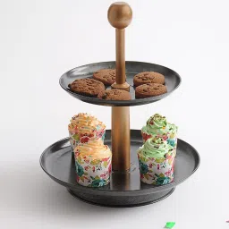 Knob 2 Tier Stacked Cake Cupcake & Dessert Stand, Cupcake Display Stand, Party Cupcake Tower (Antique Black) Steel Cake Server-6