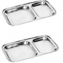 Stainless Steel 2 IN 1 Two Compartment Nasta/Dinner Plate- Set of 2 Sectioned Plate-13
