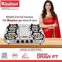 4 Burner Draw "FT" (with party cooking burner) Stainless Steel Manual Gas Stove-image-7