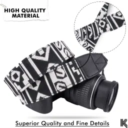 KRAPTICK Wolven Pattern Canvas Camera Neck Shoulder Strap Belt Compatible with All DSLR/SLR (Black White, Blocks Pattern) Strap image 2
