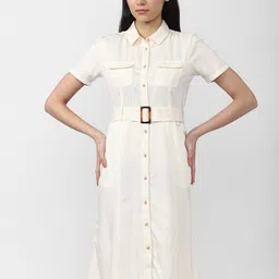 Van Heusen Woman Cream-Coloured Cotton Shirt Dress-image-25