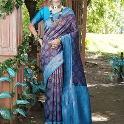 Anouk Blue & Copper-Toned Ethnic Motifs Woven Design Zari Art Silk Kanjeevaram Saree-image-85