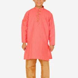 Pro-Ethic STYLE DEVELOPER Boys Pink Striped Thread Work Pure Silk Kurta with Pyjamas-54