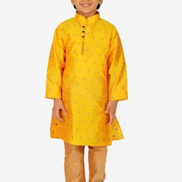 Pro-Ethic STYLE DEVELOPER Boys Yellow Printed Pure Silk Straight Kurta with Pyjamas-3