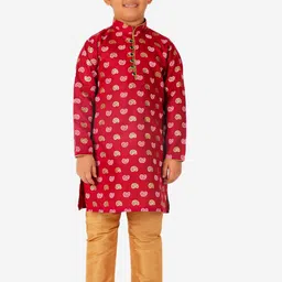 Pro-Ethic STYLE DEVELOPER Boys Red Ethnic Motifs Printed Pure Cotton Kurta with Churidar-picture-38