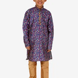 Pro-Ethic STYLE DEVELOPER Boys Floral Printed Pure Silk Straight Kurta with Churidar-97