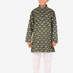 Pro-Ethic STYLE DEVELOPER Boys Blue Floral Printed Pure Cotton Kurta with Pyjama-30