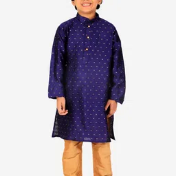 Pro-Ethic STYLE DEVELOPER Boys Navy Blue Pure Silk Kurta with Pyjama-picture-48