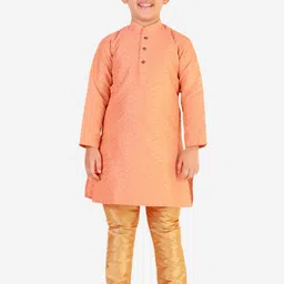 Pro-Ethic STYLE DEVELOPER Boys Orange Self Design Pure Silk Kurta with Pyjamas-86