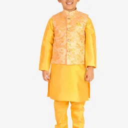Pro-Ethic STYLE DEVELOPER Boys Yellow Kurta with Pyjamas & with Nehru Jacket-image-18
