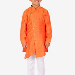 Pro-Ethic STYLE DEVELOPER Boys Orange & White Panelled Kurta With Pyjamas-picture-27