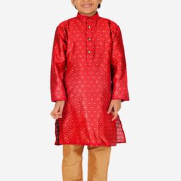Pro-Ethic STYLE DEVELOPER Boys Maroon Self Design Pure Silk Kurta with Churidar-2