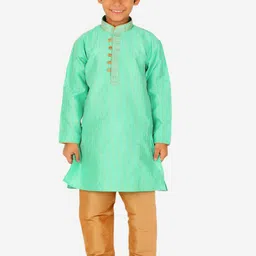 Pro-Ethic STYLE DEVELOPER Boys Green & Gold-Toned Striped Pure Silk Kurta with Pyjamas-image-52