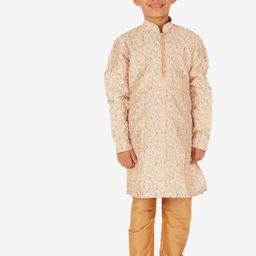 Pro-Ethic STYLE DEVELOPER Boys Floral Printed Pure Silk Kurta with Pyjamas-98