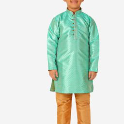 Pro-Ethic STYLE DEVELOPER Boys Green Printed Pure Silk Kurta with Pyjamas-15