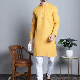 Jompers Band Collar Regular Pure Cotton Kurta with Churidar-image-92