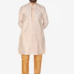 Pro-Ethic STYLE DEVELOPER Men Cream-Coloured Pure Silk Kurta with Pyjamas-picture-58