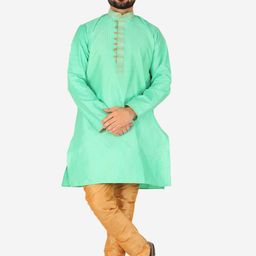 Pro-Ethic STYLE DEVELOPER Men Solid Pure Silk Straight Kurta with Churidar-picture-18