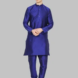 ROYAL KURTA Men Blue Dupion Silk Kurta with Pyjamas-picture-15
