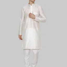 ROYAL KURTA Men Cream-Coloured Dupion Silk Kurta with Pyjamas-picture-3