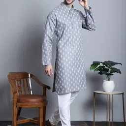 Jompers Ethnic Motifs Printed Band Collar Straight Kurta with Churidar-picture-51