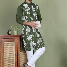 Jompers Men Floral Embroidered Regular Chikankari Kurta with Pyjamas-picture-30