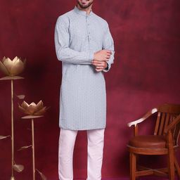 Jompers Floral Embroidered Sequinned Pure Cotton Chikankari Kurta with Churidar-picture-37