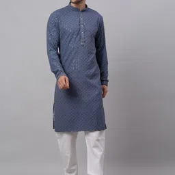 Jompers Men Floral Embroidered Sequinned Pure Cotton Kurta with Churidar-picture-42