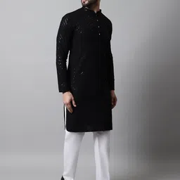 Jompers Men Sequinned Pure Cotton Kurta with Pyjamas-image-47