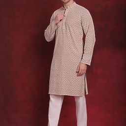 Jompers Embroidered Regular Sequinned Pure Cotton Straight Kurta With Pyjamas-47