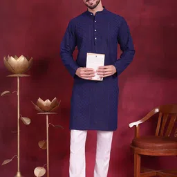 Jompers Paisley Chikankari Embroidered Band Collar Collar Long Sleeve Kurta Set-picture-41