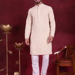 Jompers Ethnic Motifs Embroidered Sequinned Chikankari Pure Cotton Kurta With Pyjamas-image-70
