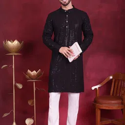 Jompers Ethnic Motifs Embroidered Chikankari Kurta with Pyjamas-image-76