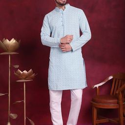 Jompers Floral Embroidered Chikankari Mandarin Collar Pure Cotton Kurta With Churidar-image-98