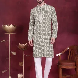 Jompers Ethnic Motifs Embroidered Mandarin Collar Kurta with Pyjamas-picture-14