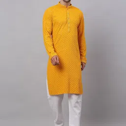 Jompers Men Floral Embroidered Sequinned Pure Cotton Kurta with Churidar-picture-35