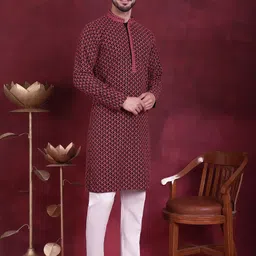 Jompers Floral Embroidered Sequinned Kurta with Pyjamas-79