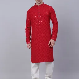 Jompers Men Floral Embroidered Sequinned Pure Cotton Kurta with Churidar-picture-54