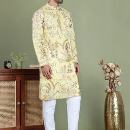 Jompers Men Floral Embroidered Regular Chikankari Kurta with Pyjamas-picture-5